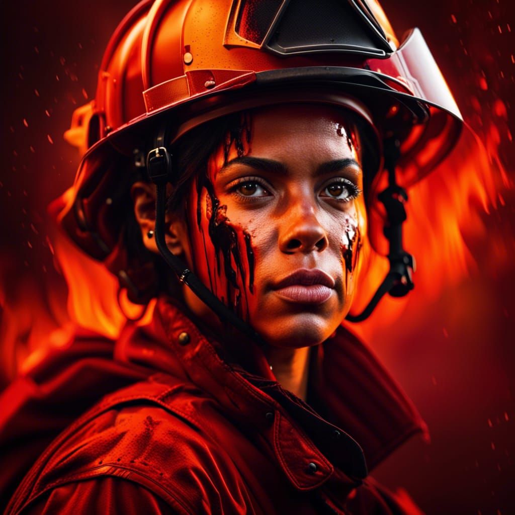 Firefighter Portrait with Fiery Backdrop in 4K