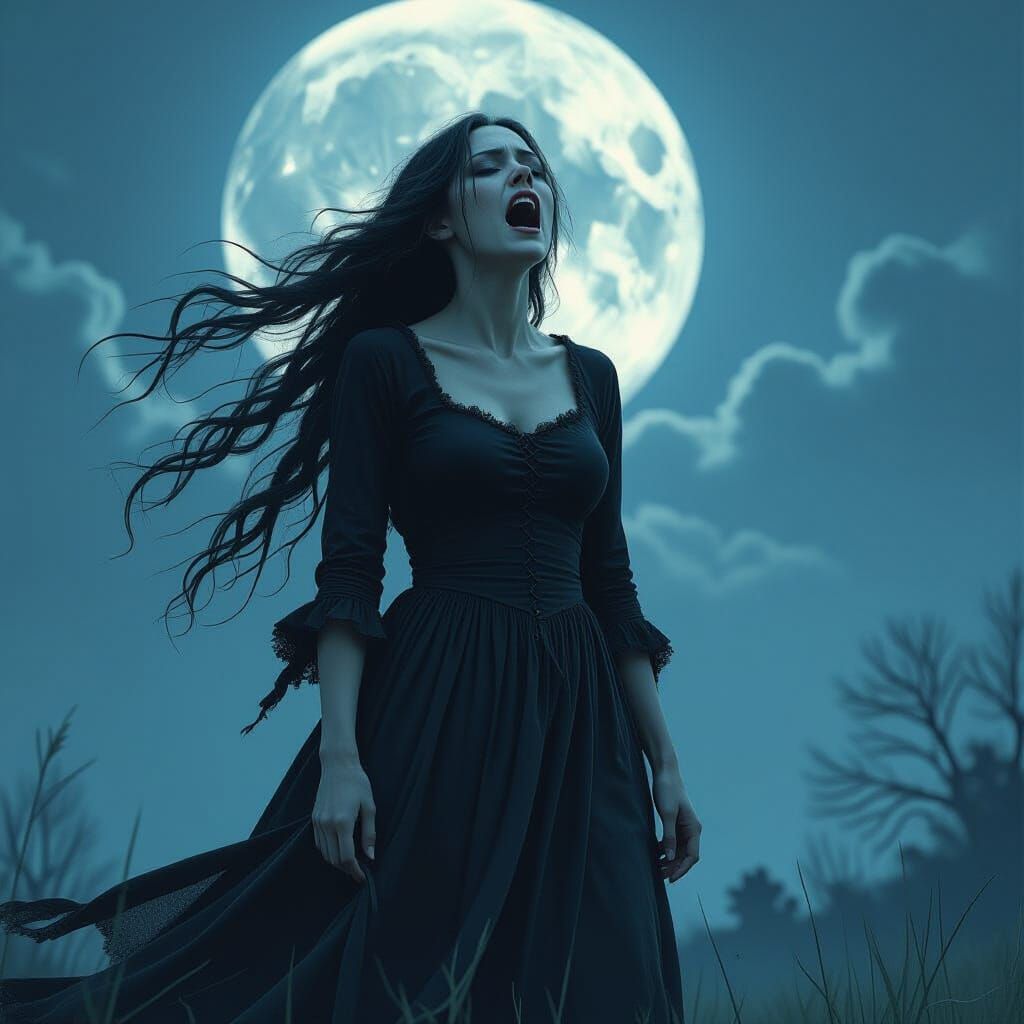 Haunting Banshee Screaming Under Moonlit Night Sky