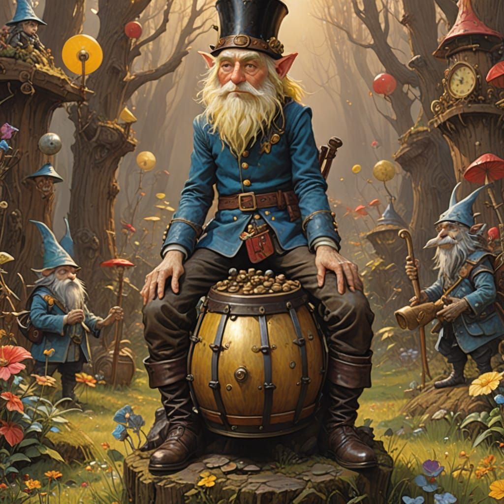 Gnome Rides Dwarf Steed with Drum Kit Attache