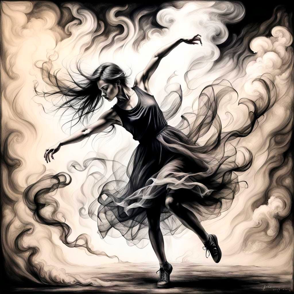 Surreal Smoke Dancer in Charcoal Style