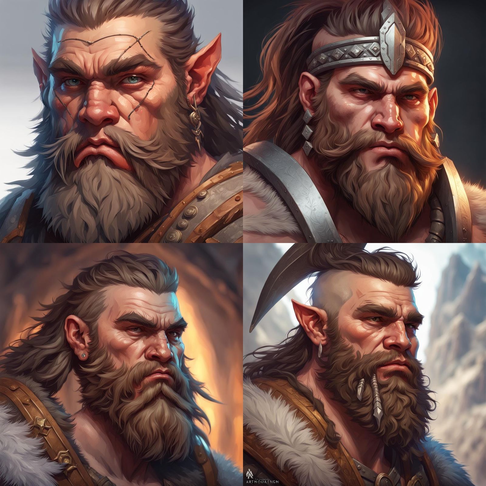 Young Dwarf Barbarian Portrait in Hyperdetailed Style