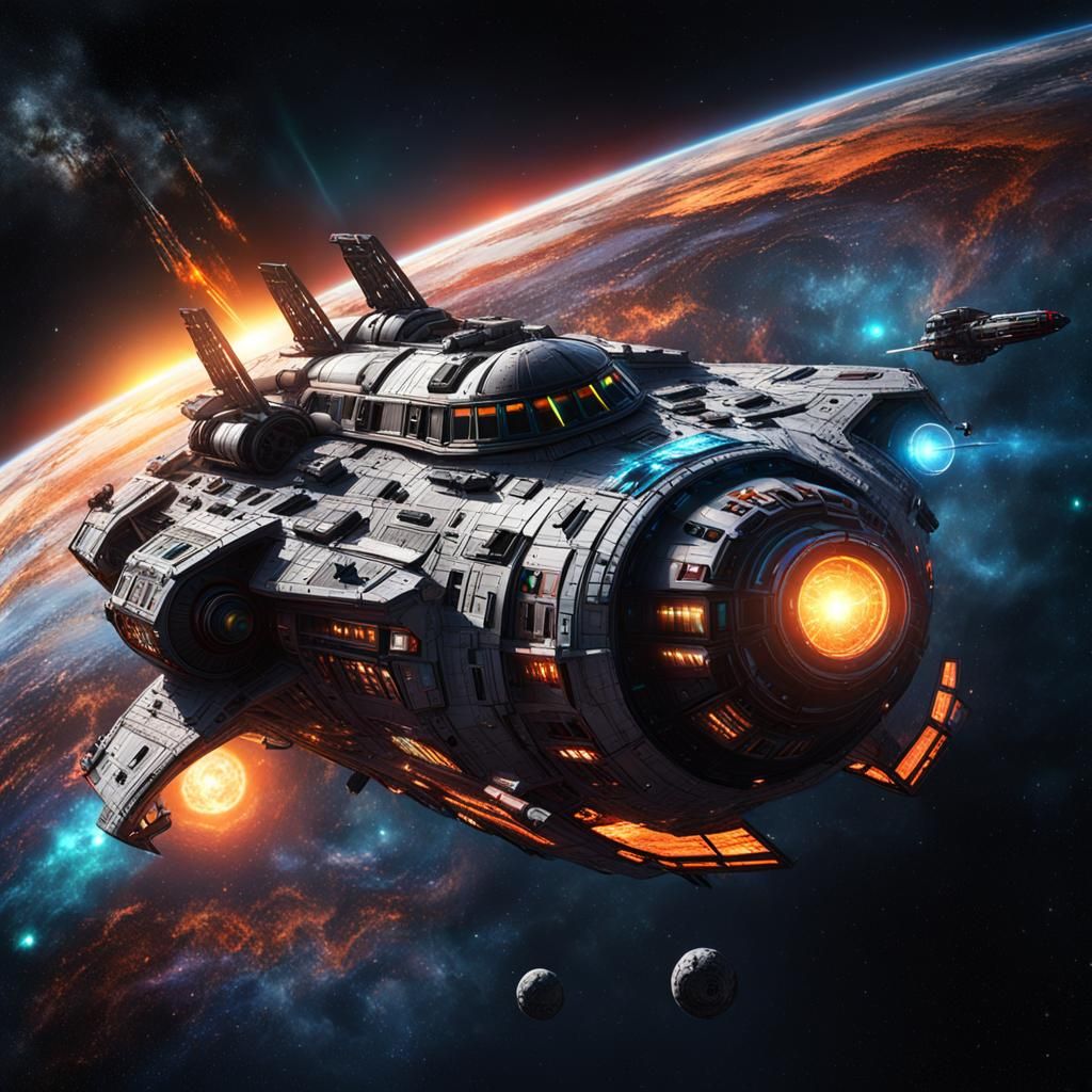 Space Cruiser Plunges into Black Hole: Hyperrealistic Art