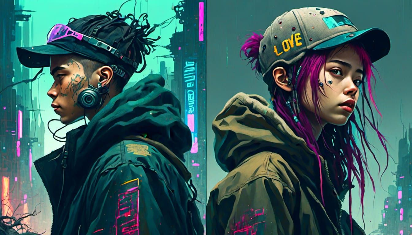 Doomed Cyberpunk Love in 90s Grunge Style