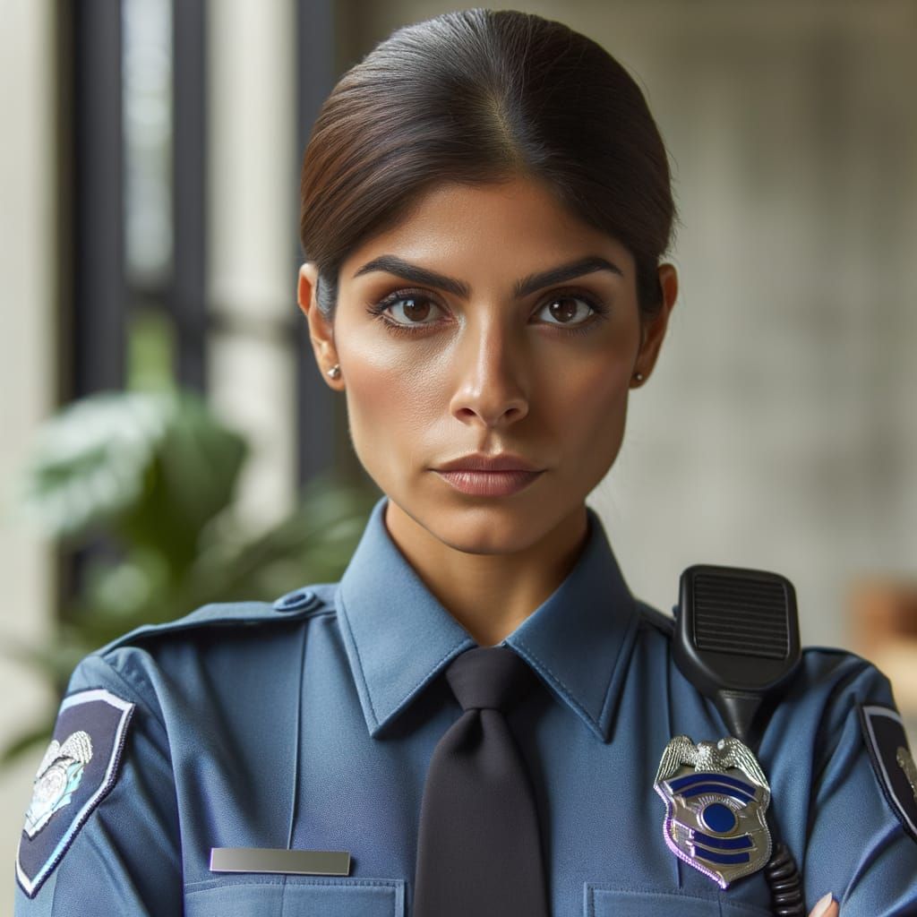 Latin American Female Police Officer in Uniform