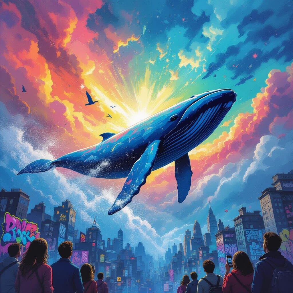 Colossal Whale Flies Through Vibrant Polychromatic Sky Over ...
