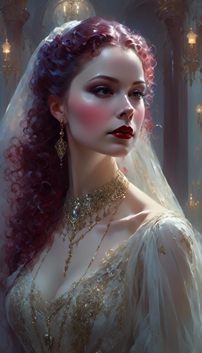 Victorian Vampire in Light Gold and Crimson