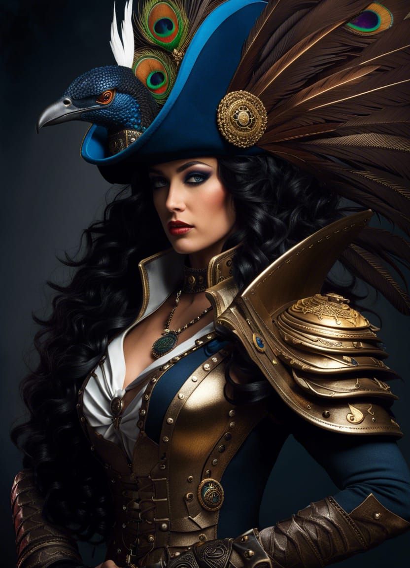 Voluptuous Space Pirate in Steampunk Armor