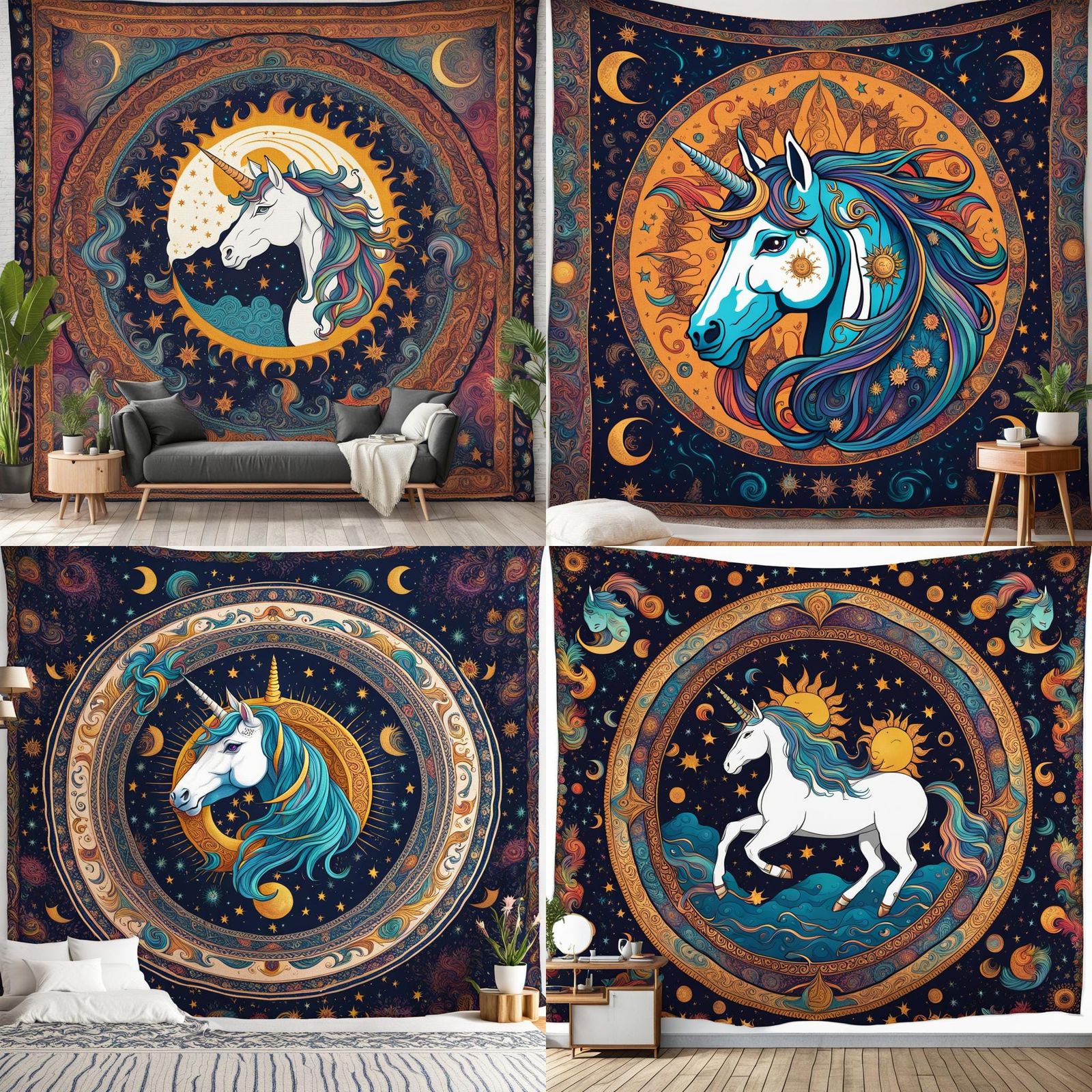 Psychedelic Unicorn Magic Carpet Tapestry