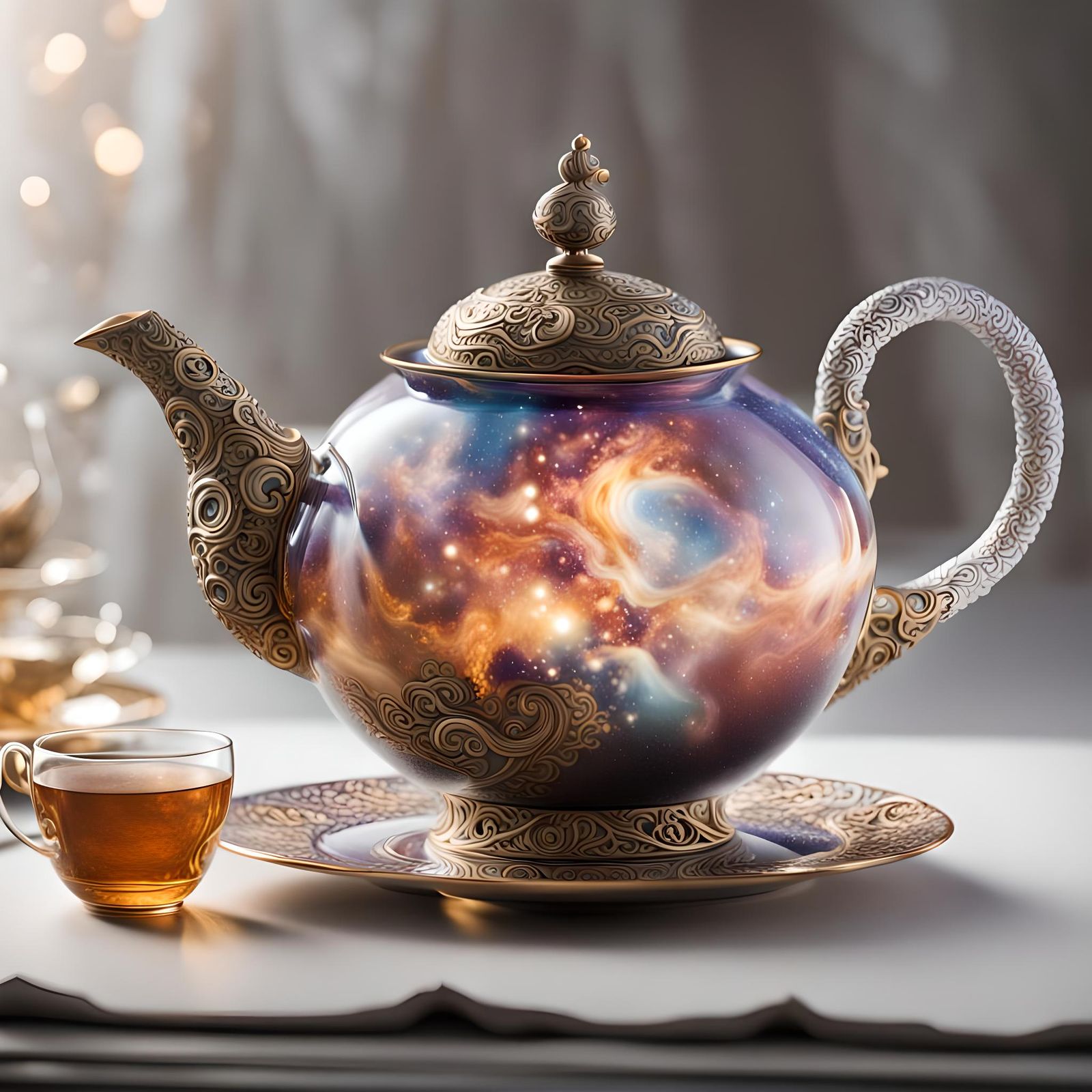 Liquid Universe Poured into Ornate Teacup