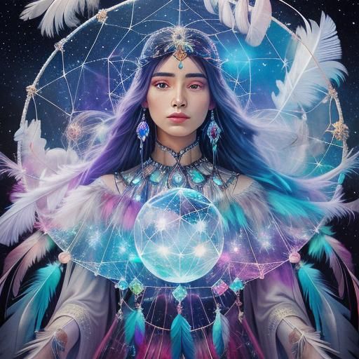 Crystal Orb Dreamcatcher with Interconnected Stars