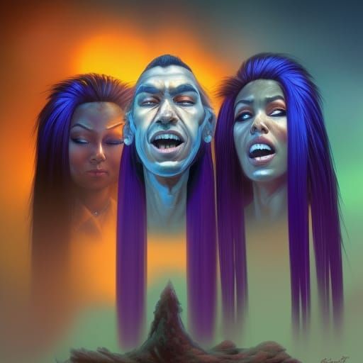 Shrunken Head Trio Singing in Ethereal Fantasy