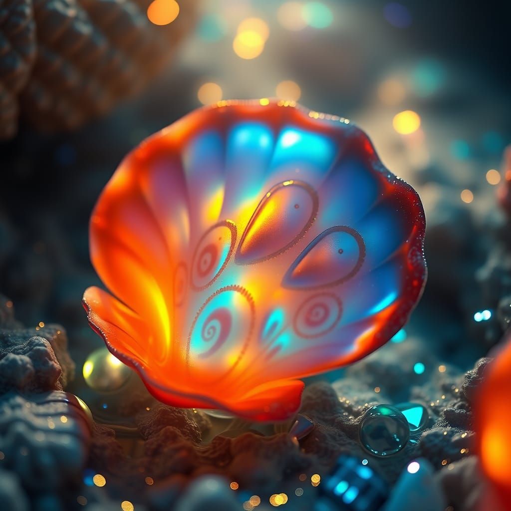 Iridescent Scallops in Mystical Underwater Realm