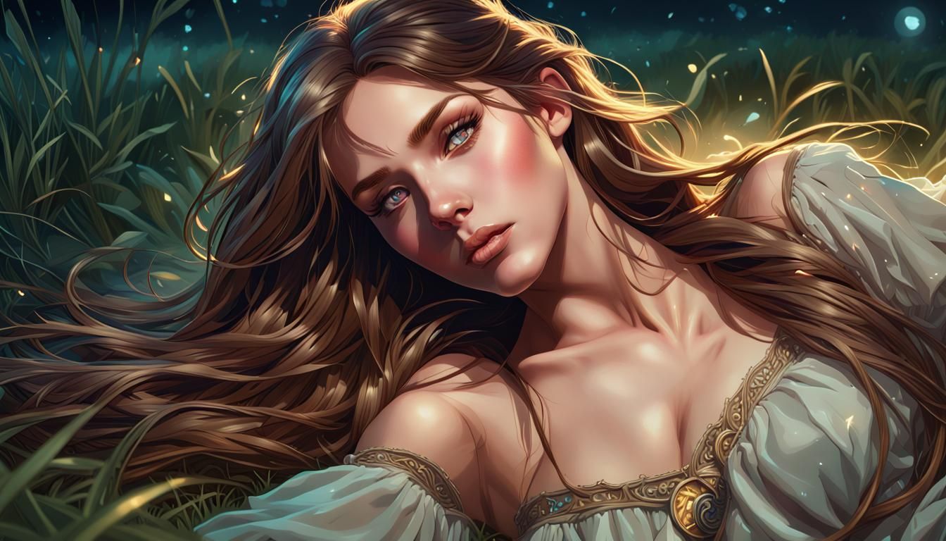 Stunning Model with Long Hair, Hyperdetailed Portrait