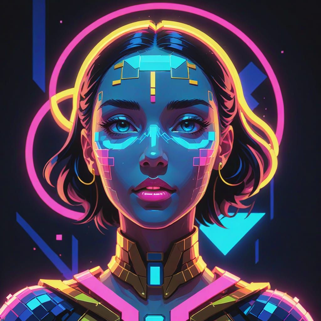 Neon Dreamscapes: A Pixel Art Enchantress