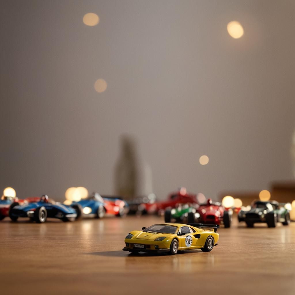 Playful Toy Car Race: A Cinematic Still Life
