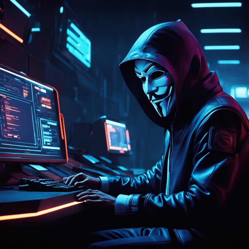 Cyberpunk Hacker in Moody, Dystopian Studio