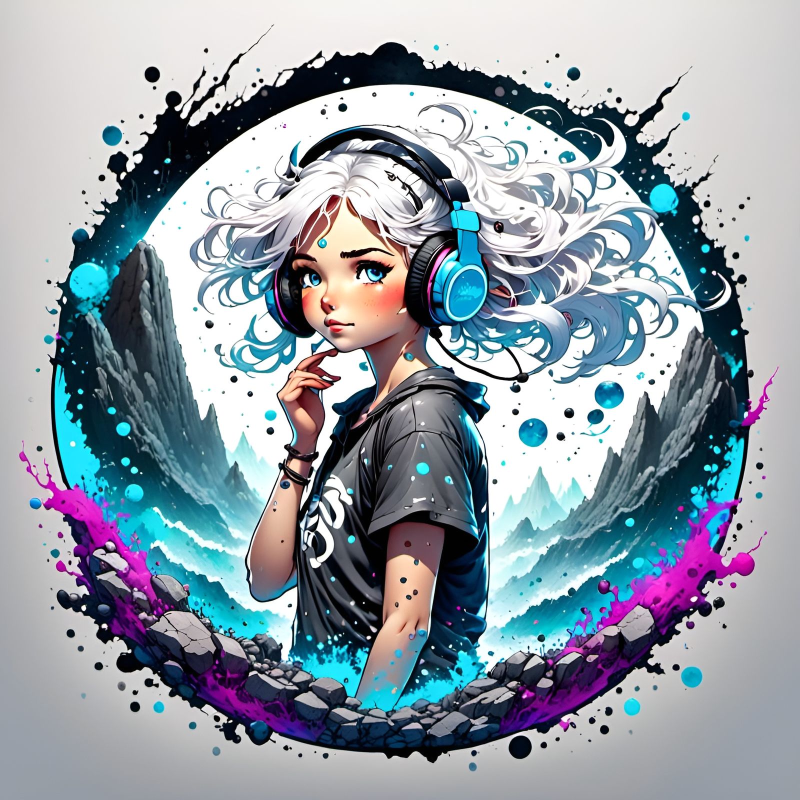 Synthwave Girl Dancing with Luminous Ornament