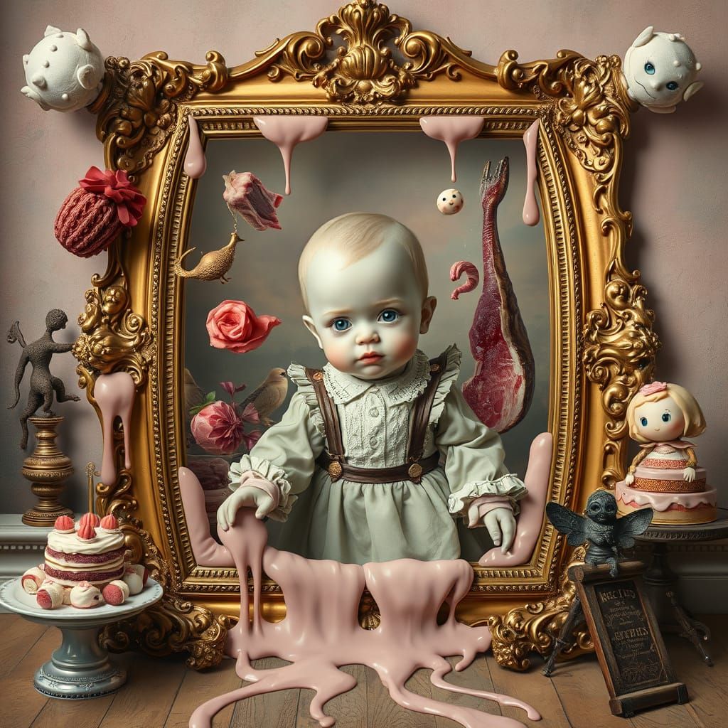 Surreal Victorian Child Emerges from Melting Desserts in Sof...