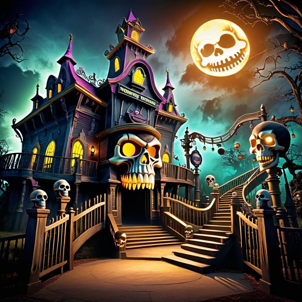 Nightmare Theme Park Ride Entrance in Burtonesque Style