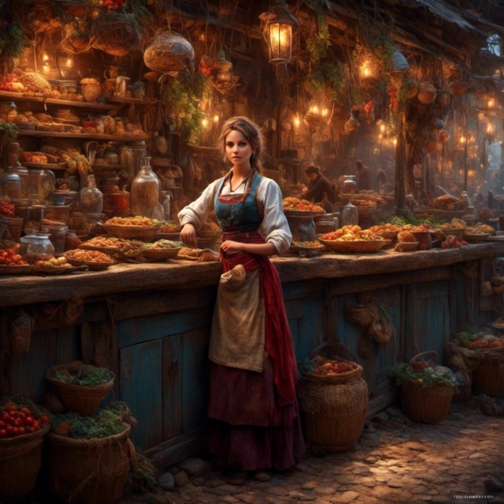 Waitress in Restaurant with Retro Hippie Style