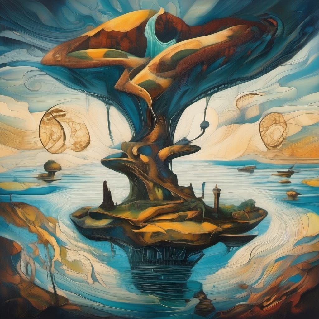 Biomechanical Island Dreamscape in H.R. Giger Style