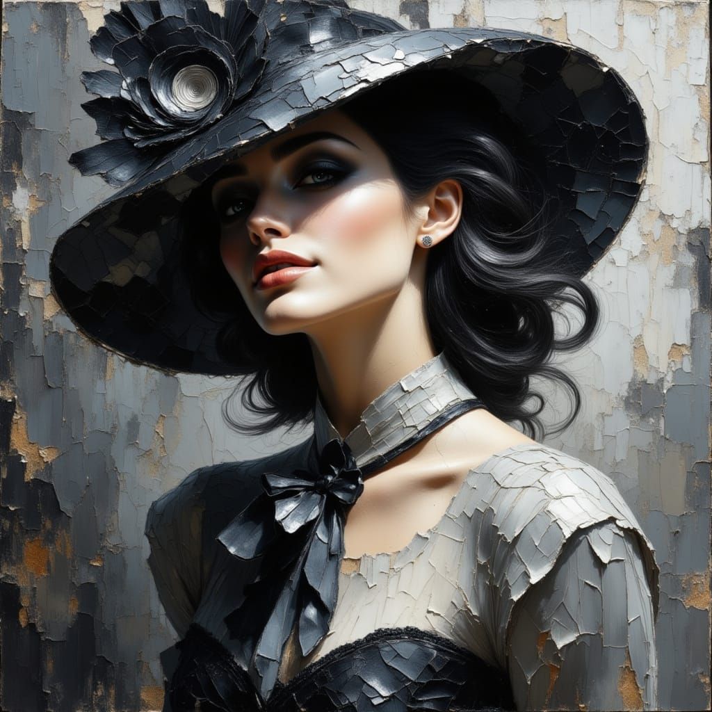 Sophisticated High-Fashion Portrait in Textured Impasto Styl...