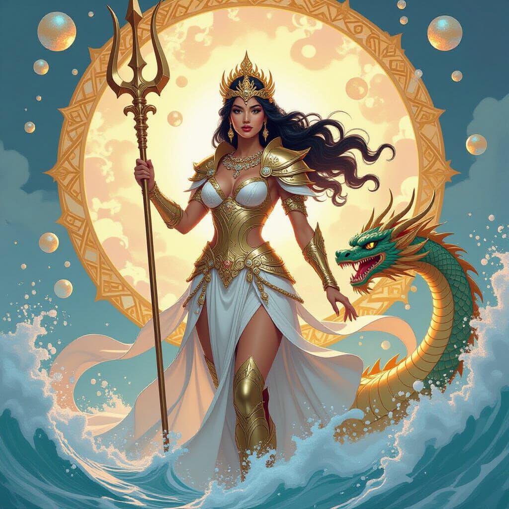 Iron Goddess with Dragon in Decorative Style