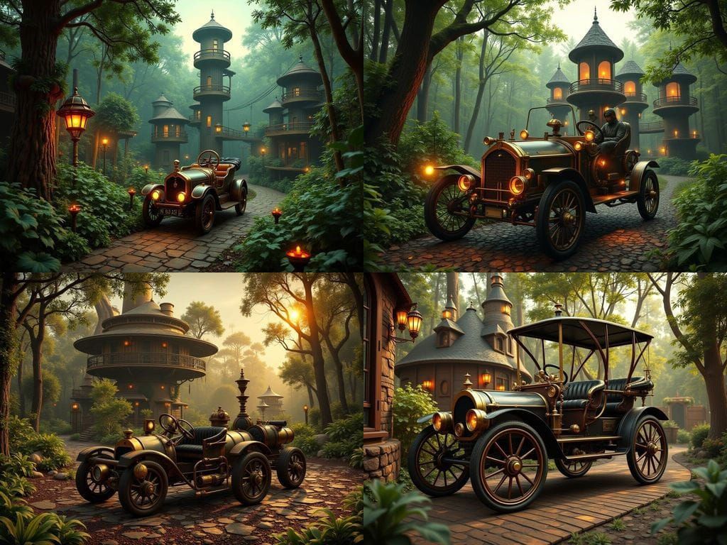 <lora:Contemporary SP v2:1.0> A 1914 antique car by Steampun...