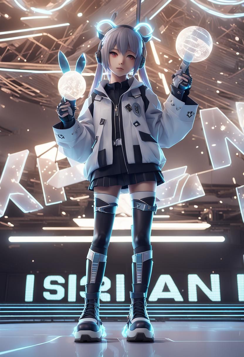 Futuristic Anime Girl in High-Tech Outfit, 3D Render