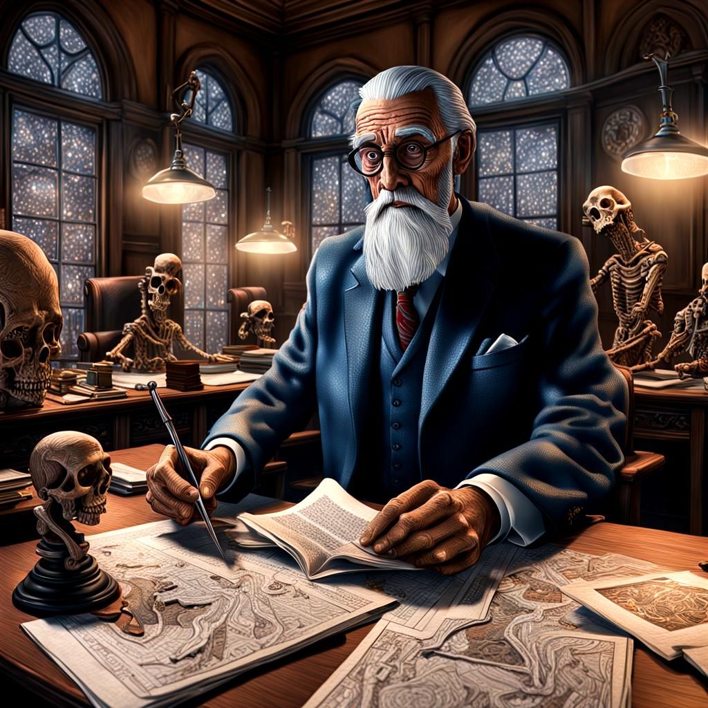 Hyperrealistic Wizard in Office with Wand