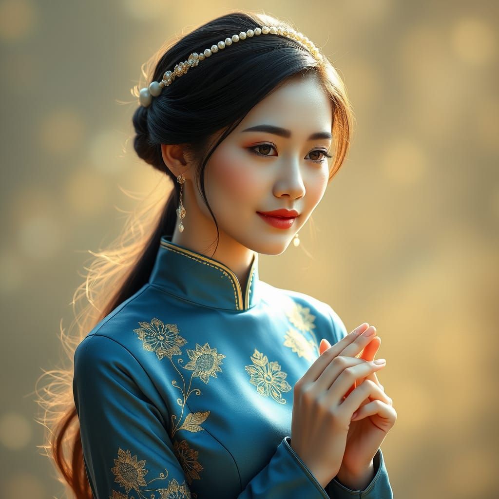 Romantic Vietnamese Goddess in Genshin Impact Style