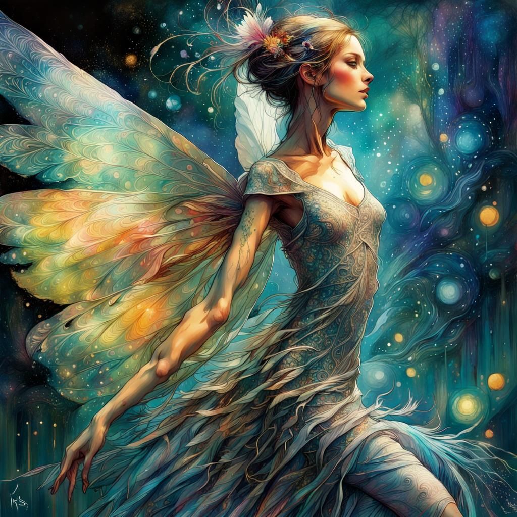 Glimmering Fairy Dancer in a Firefly Night