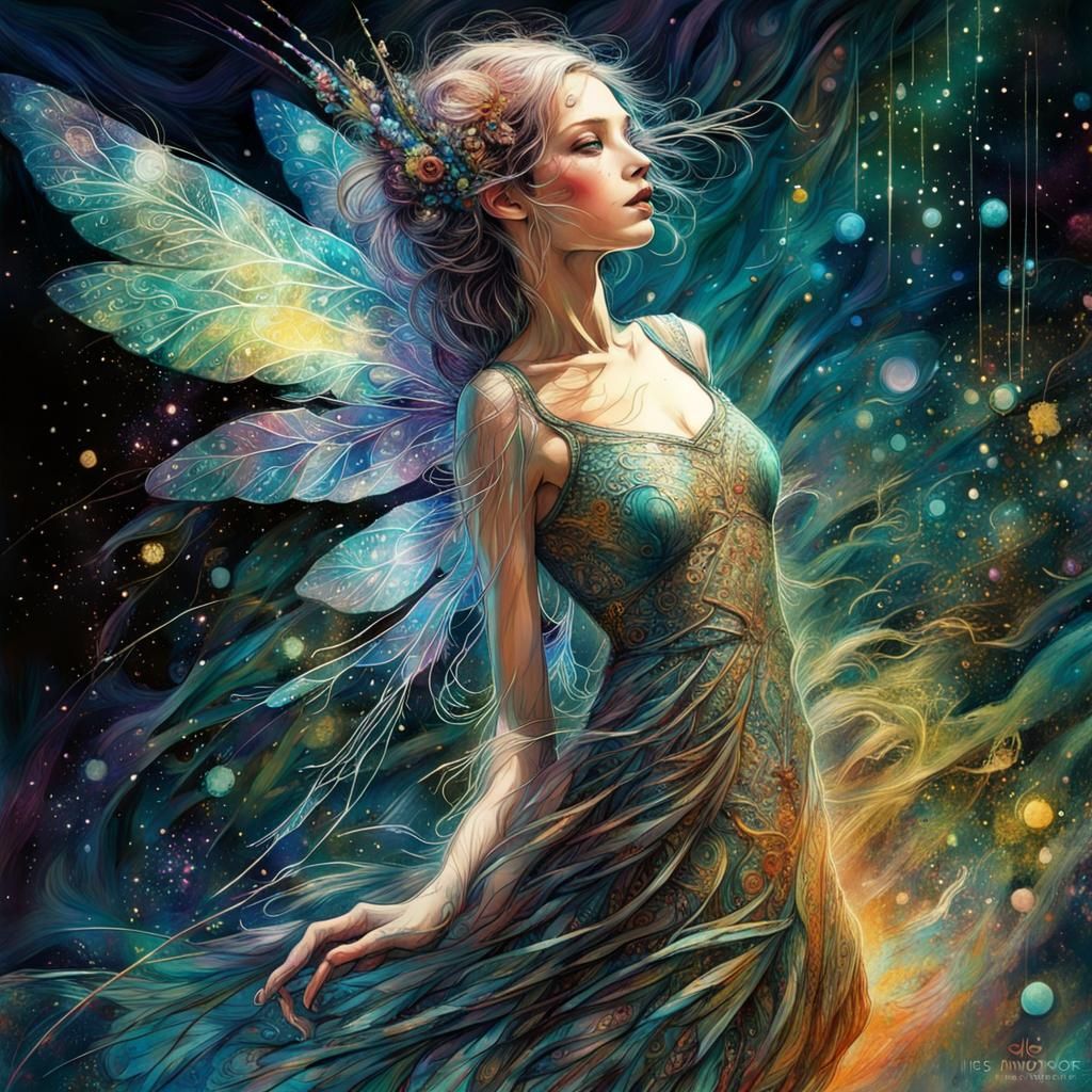 Glimmering Fairy Dancer in a Colorful Fantasy Night