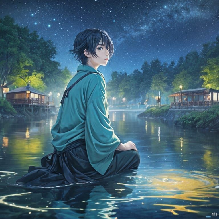 Night Cafe Riverside in Anime Style