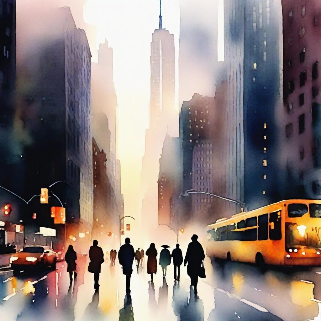 Dreamy Watercolor Cityscape of New York