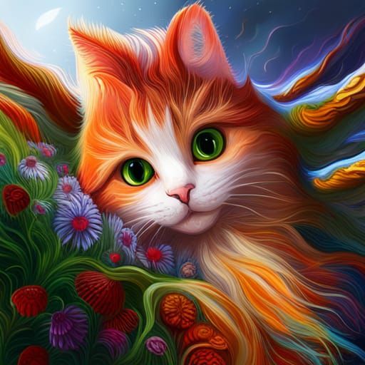 Colorful Cat of the Changing Seasons: Digital Art