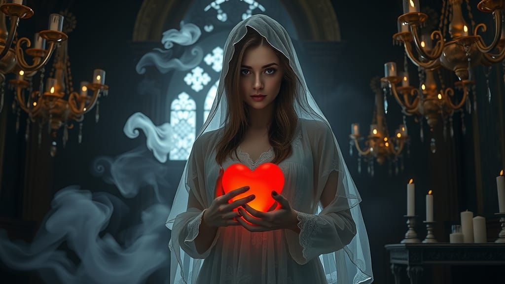 Mystical Gothic Woman With Glowing Heart