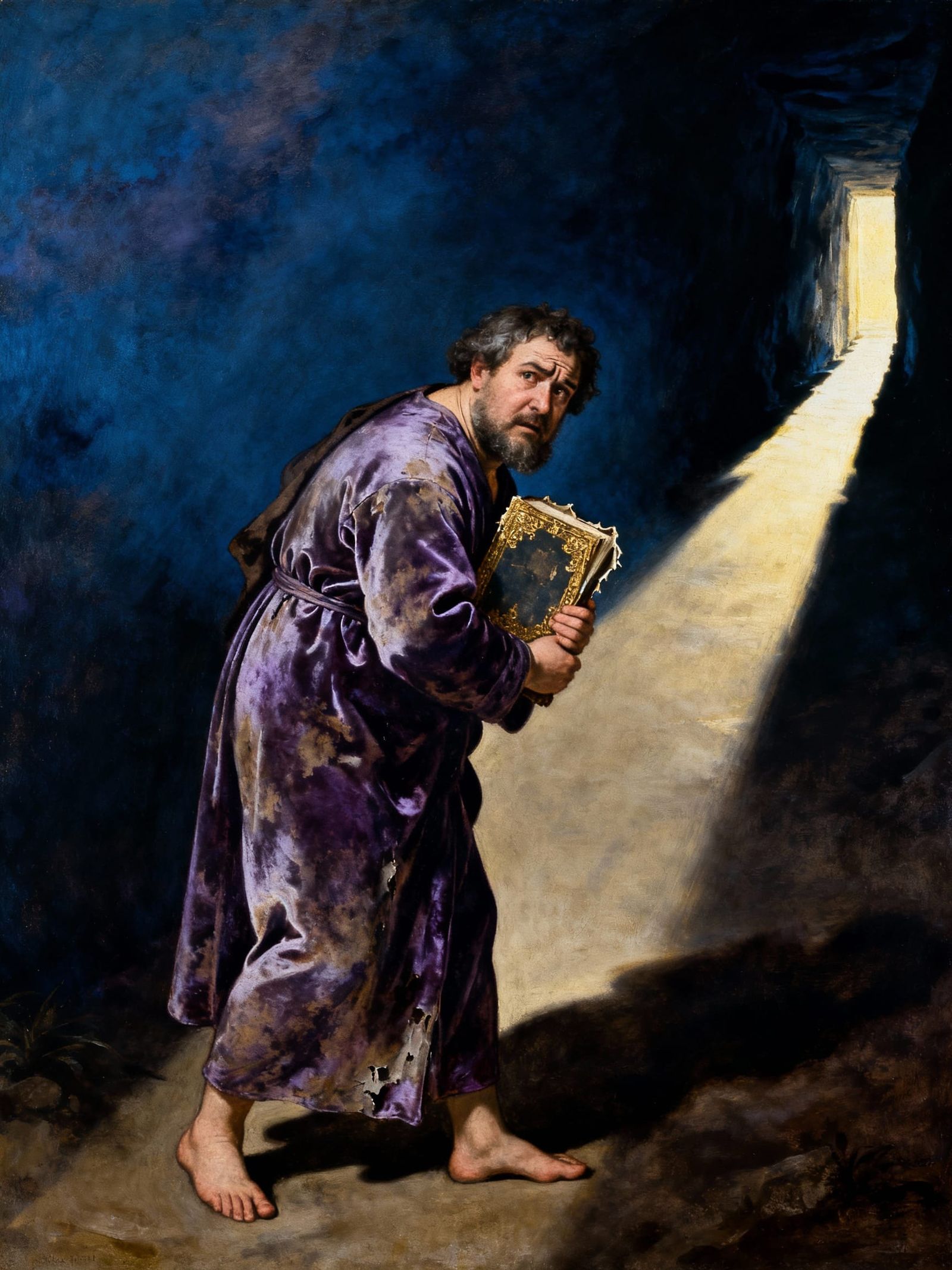 Man of Regret in Chiaroscuro Light and Shadow