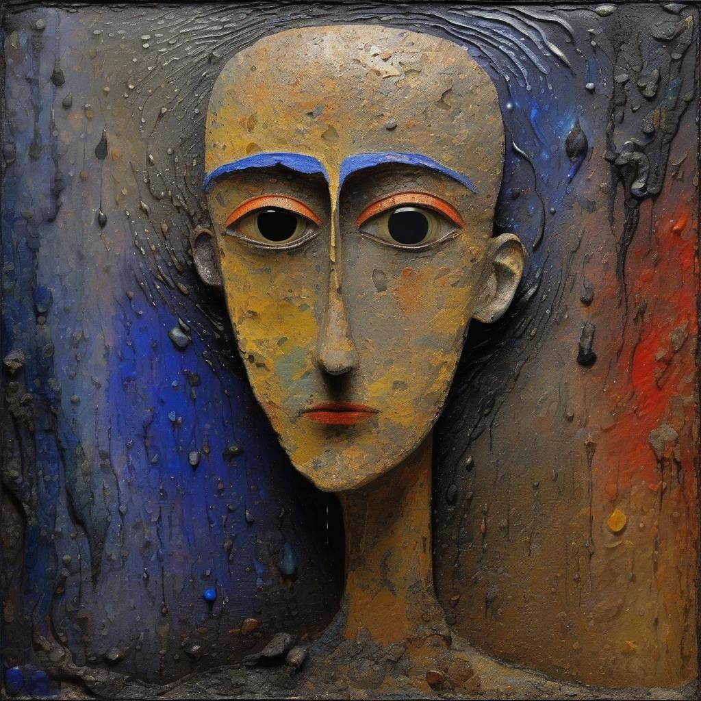 Surreal Face Surrounded by Ashes as Impasto Oil Painting