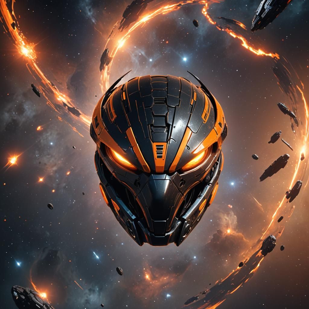 Cobra Spaceship Over Orange Nebula: 3D Game Art