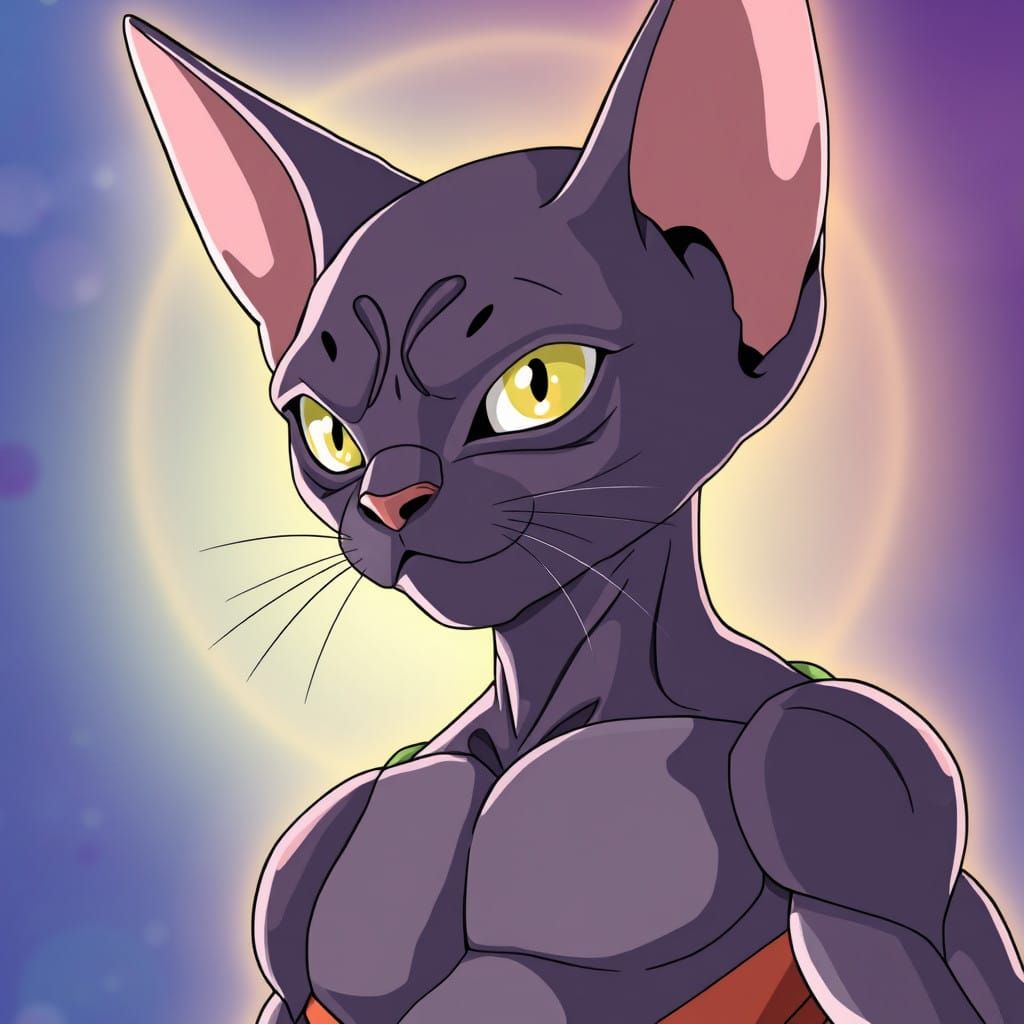 Beerus Sphynx Cat in Dragonball Super Anime Art