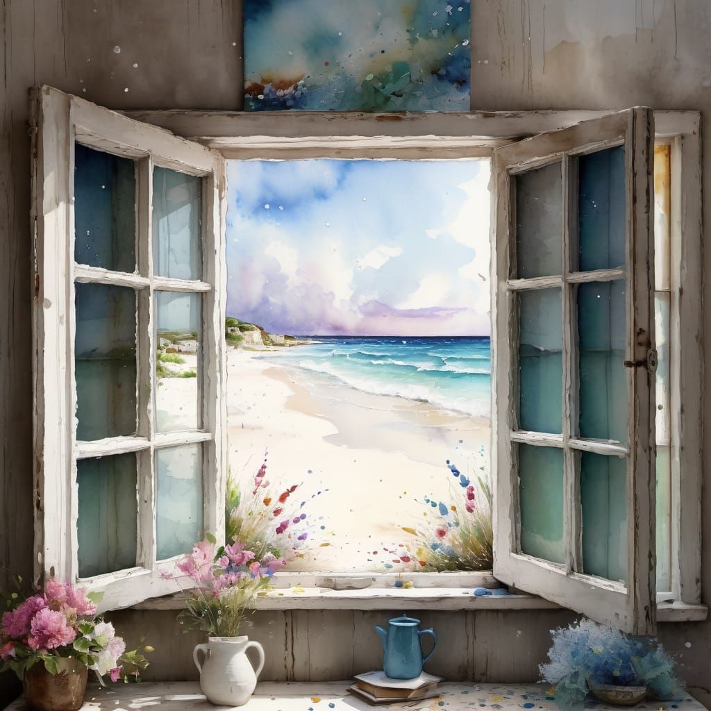 Dreamy French Window View of Tropical Beach