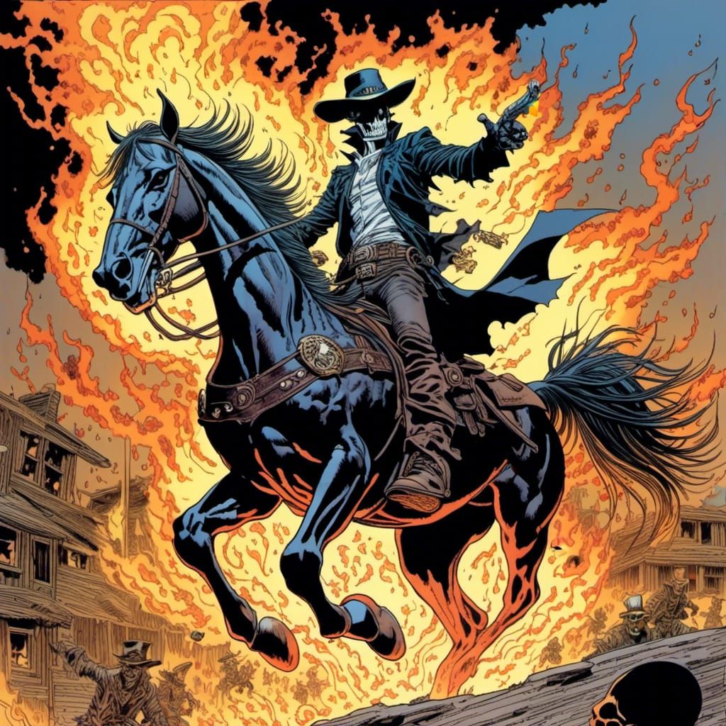 Fiery Steampunk Rider in Comic Book Style