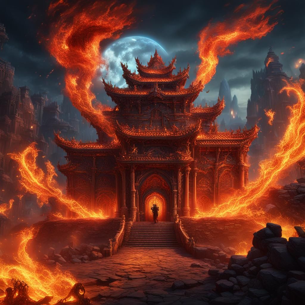 Spectacular Tornado of Fire in Detailed Matte Painting