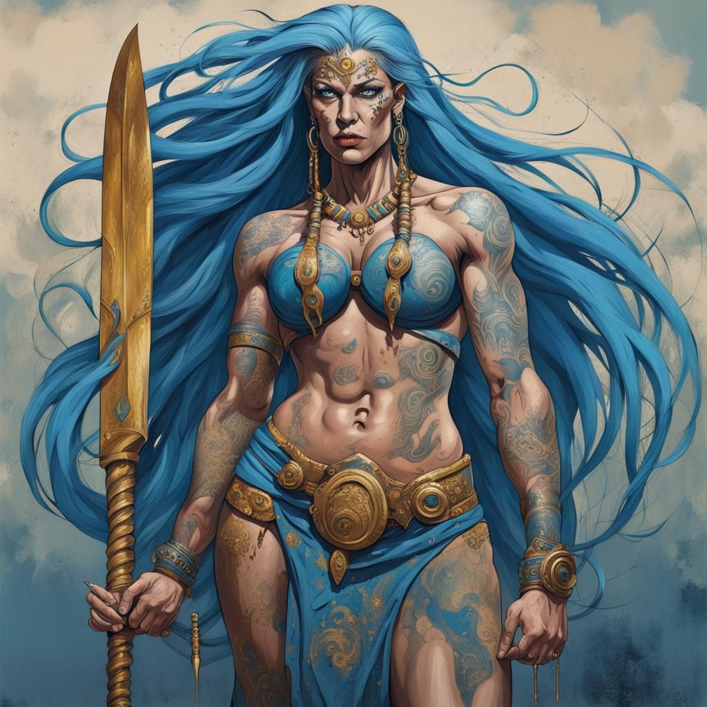 Goliath Barbarian Goddess with Tattoos: Abstract Art
