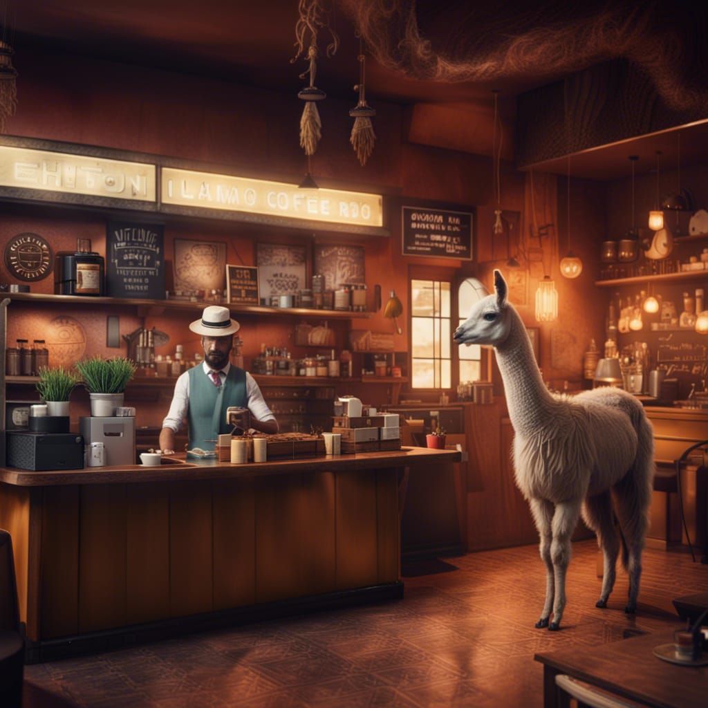 Llama Barista in a Coffee Shop