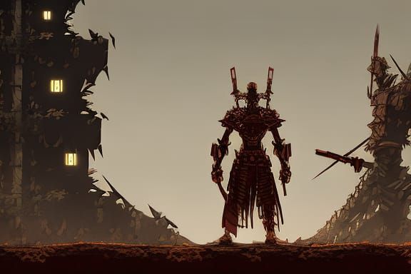 Robot Samurai Wizard in Dystopian Ruins