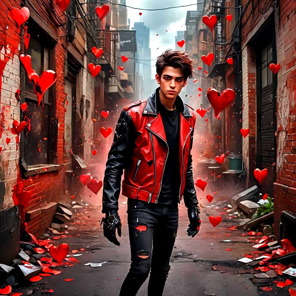 Teenager in Red Leather Jacket: Fantasy Concept Art
