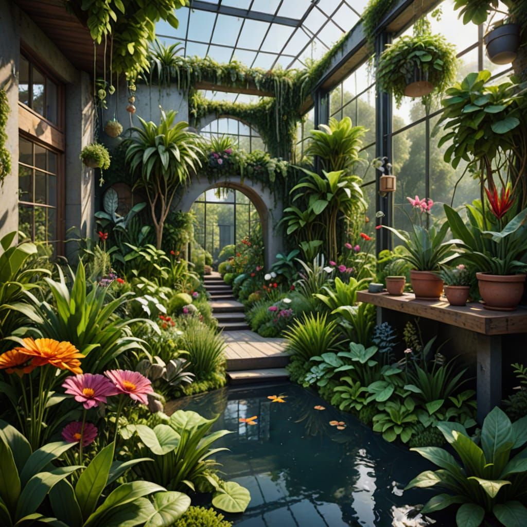 Lush Urban Garden with Vertical Gardens: Matte Painting