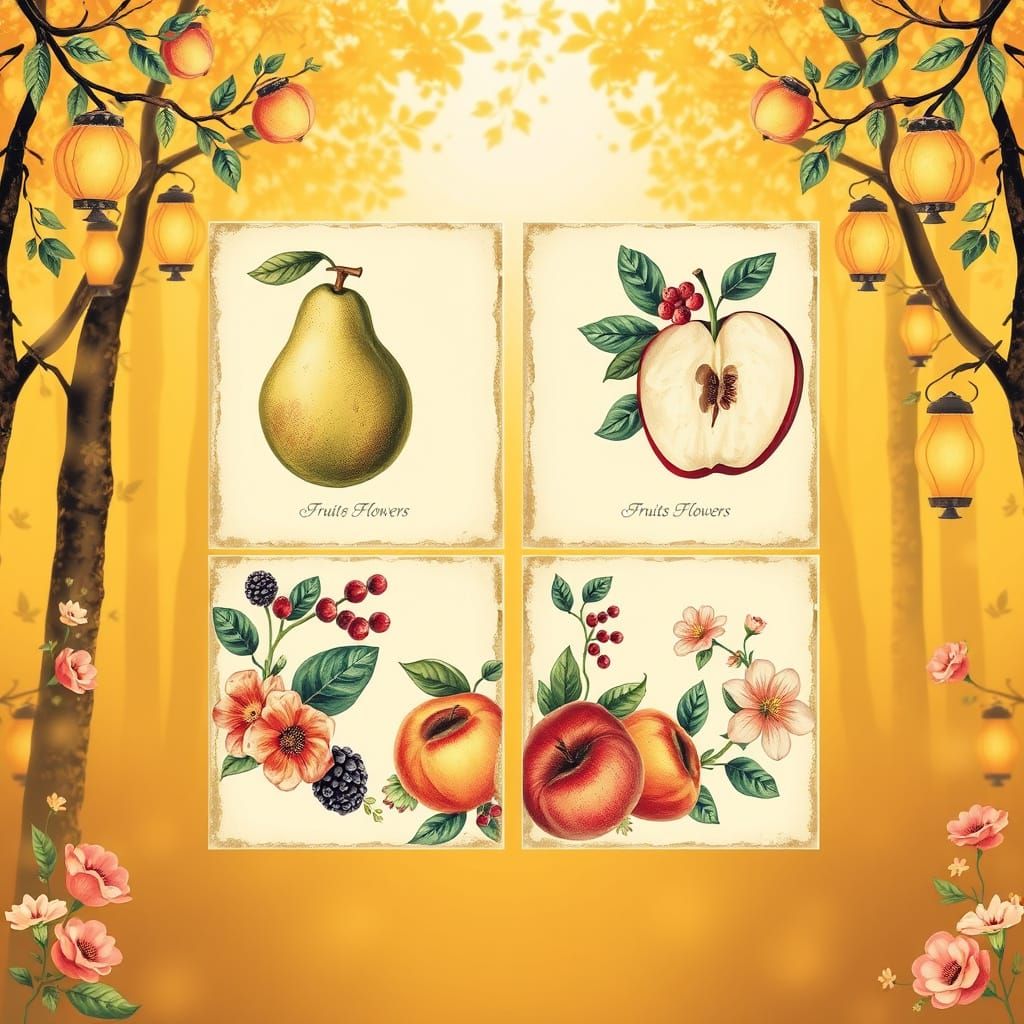 Vintage Fruit and Flower Botanical Illustration